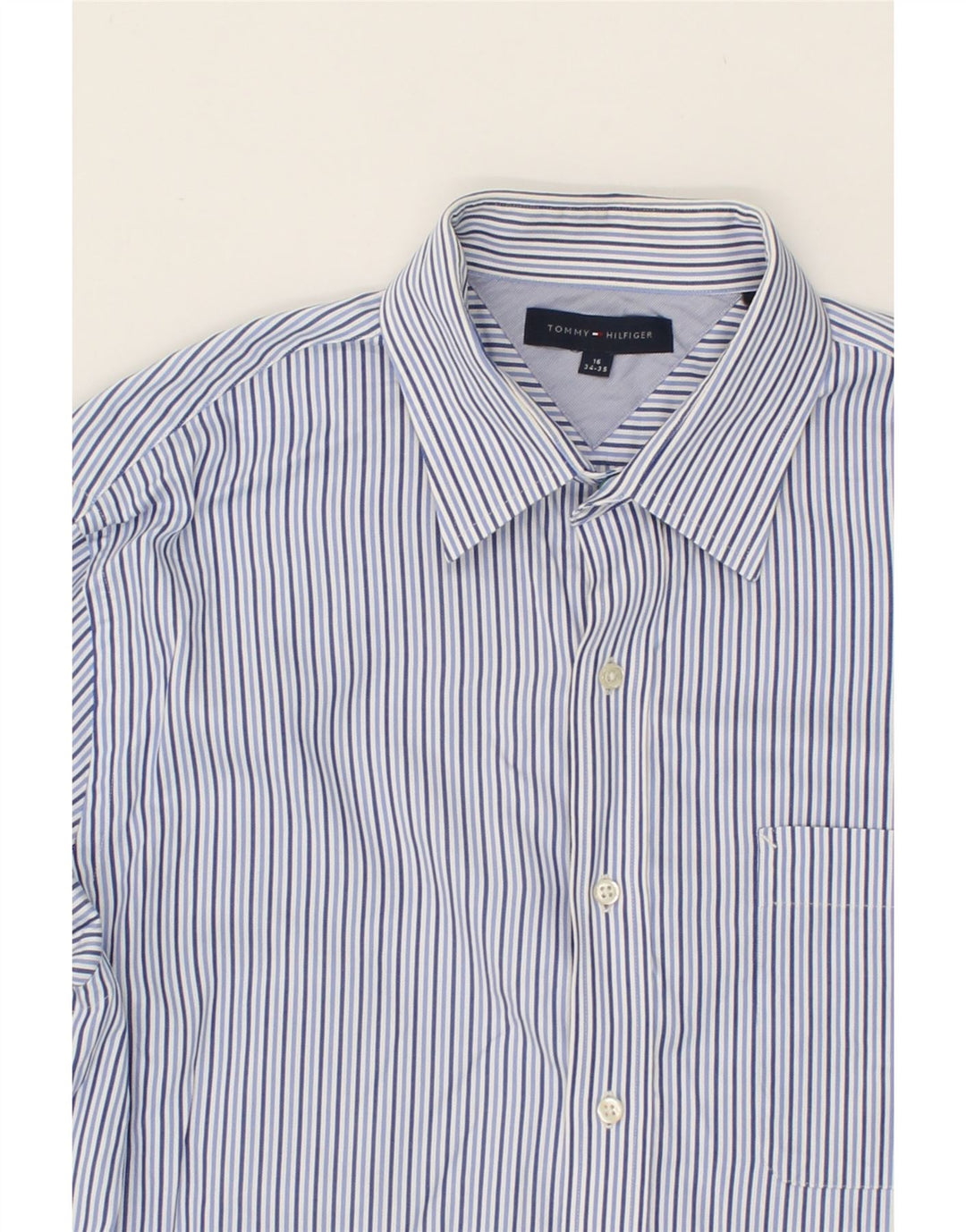 TOMMY HILFIGER Mens Shirt Size 16 Large Blue Pinstripe Vintage Tommy Hilfiger and Second-Hand Tommy Hilfiger from Messina Hembry 