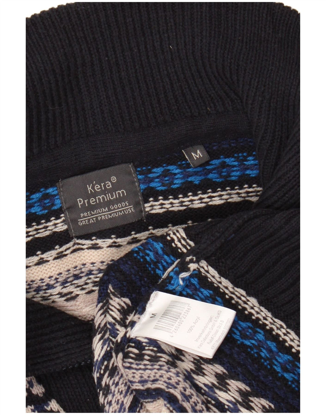 VINTAGE Maglione da uomo con zip e collo in acrilico a righe multicolori medie