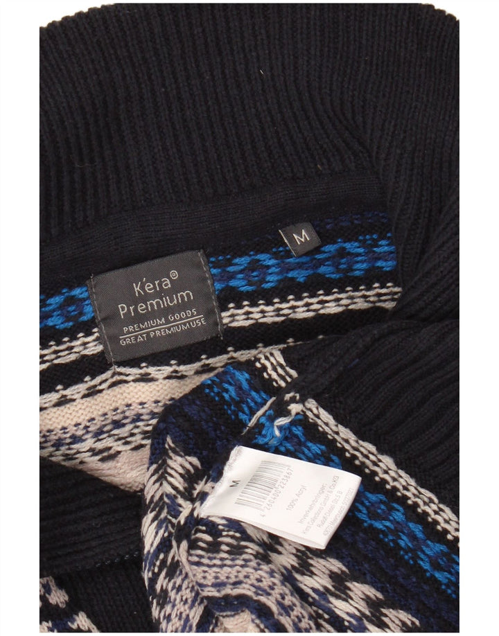 VINTAGE Maglione da uomo con zip e collo in acrilico a righe multicolori medie