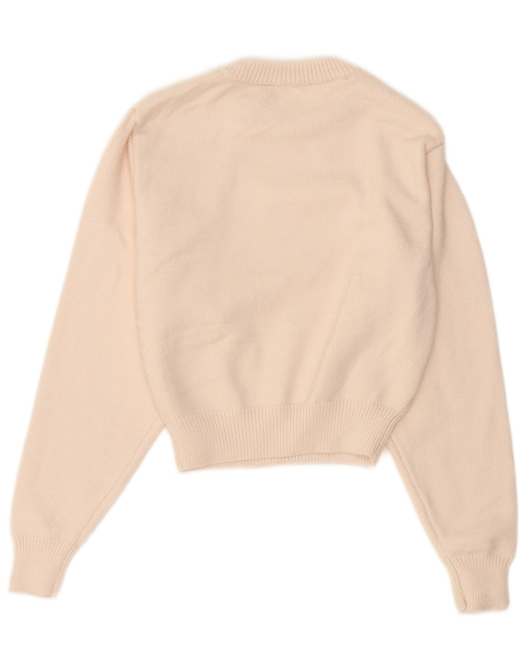 Maglione maglione girocollo corto da donna vintage UK 14 medio bianco sporco