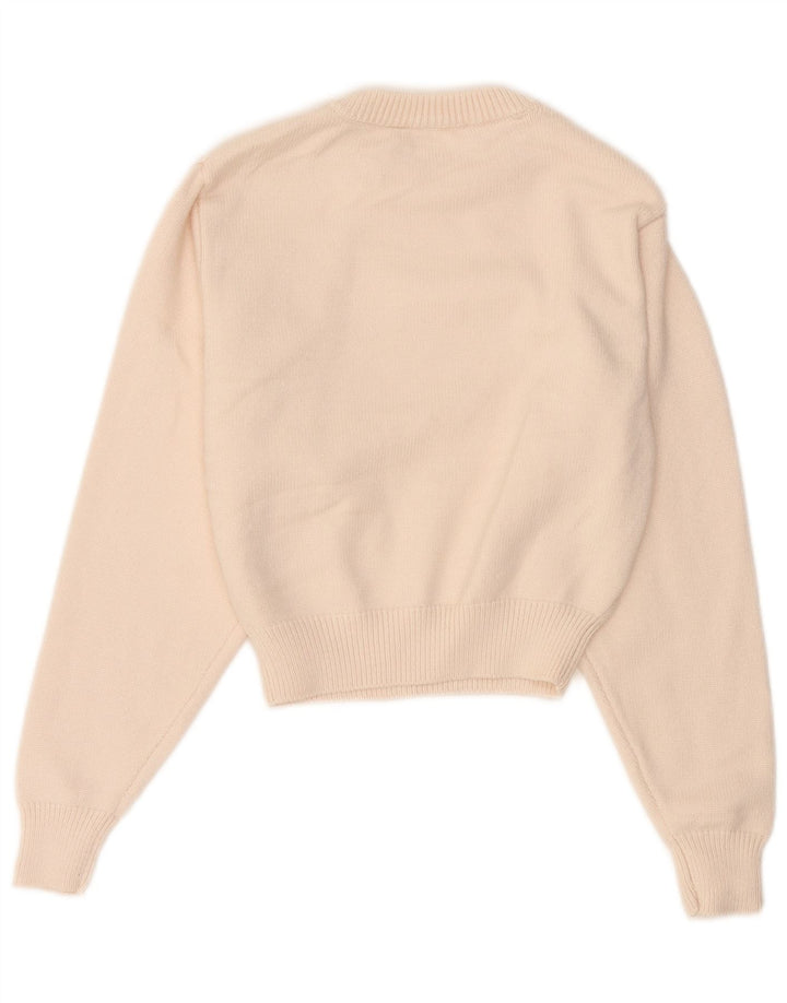 Maglione maglione girocollo corto da donna vintage UK 14 medio bianco sporco