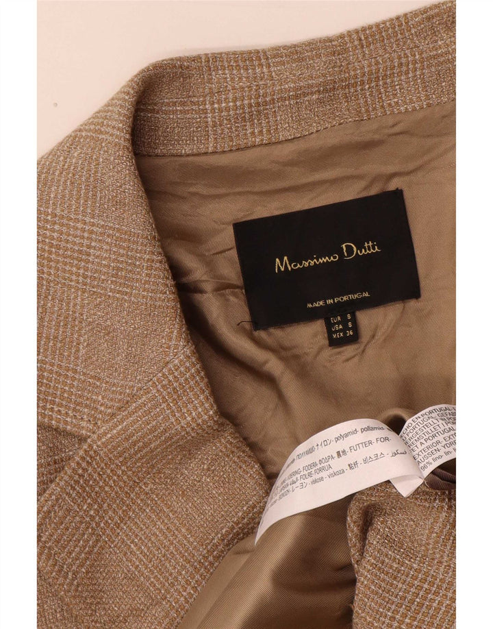 Massimo Dutti Cappotto doppiopetto da uomo con maniche a 3/4 UK 36 Piccolo quadretto marrone