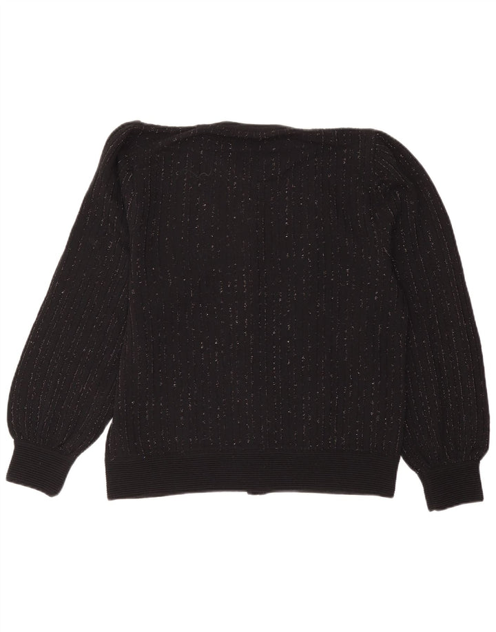 Maglione cardigan da donna vintage IT 46 lana a righe grigie grandi
