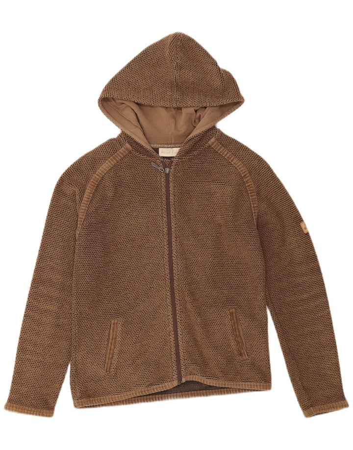 Maglione con cappuccio e zip oversize da donna Weird Fish UK 10 piccolo cotone marrone