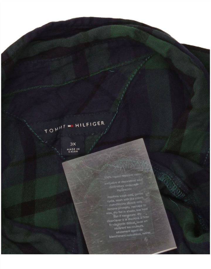 TOMMY HILFIGER Camicia di flanella da donna UK 22 3XL Rayon scozzese verde