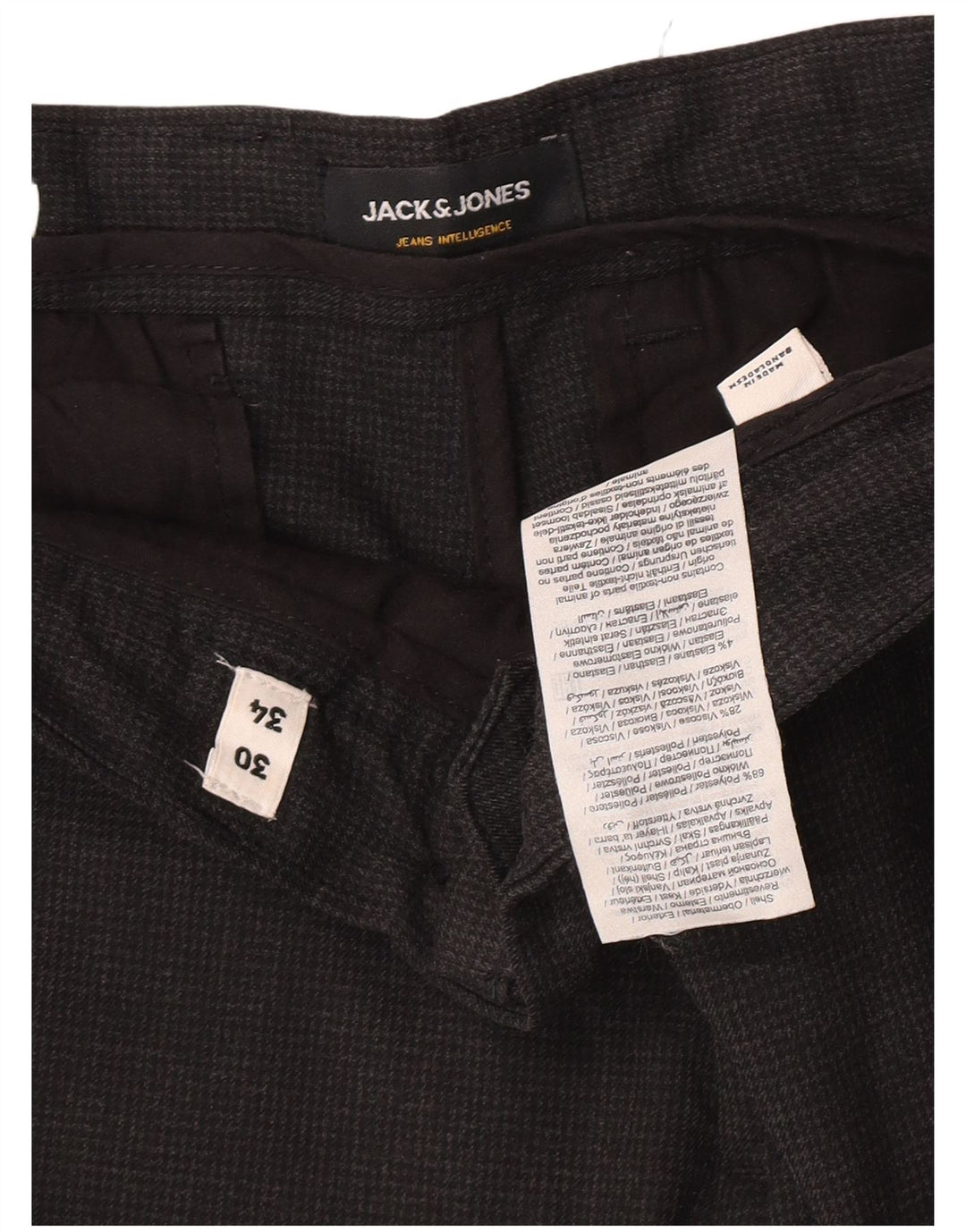 Pantaloni da abito slim da uomo Jack & Jones W30 L32 poliestere pied de poule grigio