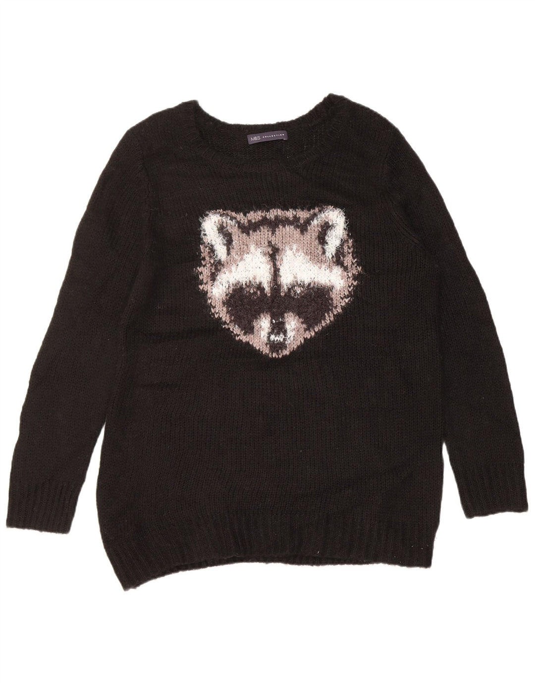 Maglione da donna con scollo a barca con grafica Marks & Spencer UK 14 medio nero