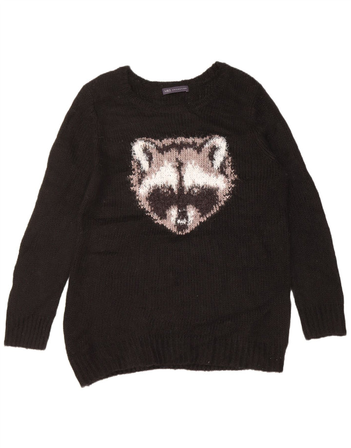 Maglione da donna con scollo a barca con grafica Marks & Spencer UK 14 medio nero