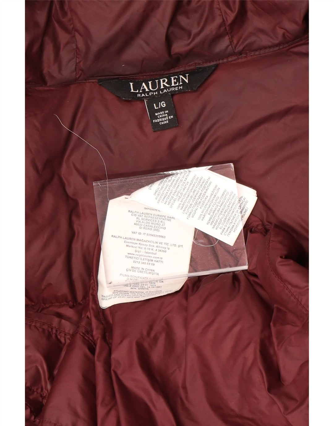 RALPH LAUREN Giacca imbottita con cappuccio vestibilità ampia da donna UK 16 Large Bordeaux