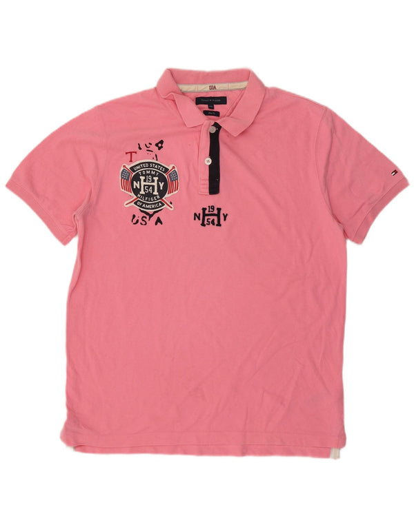 Polo da uomo slim fit grafica Tommy Hilfiger 2XL cotone rosa