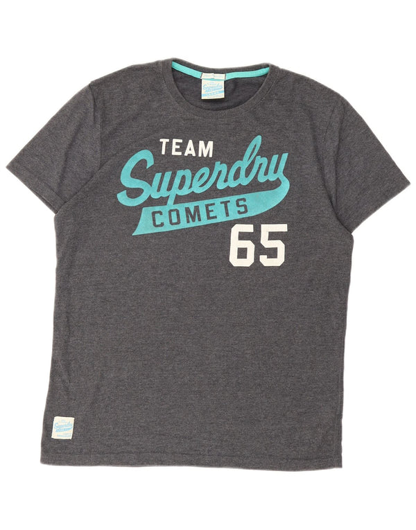 Superdry Mens Graphic T-Shirt Top Large Navy Blue Flecked Cotton