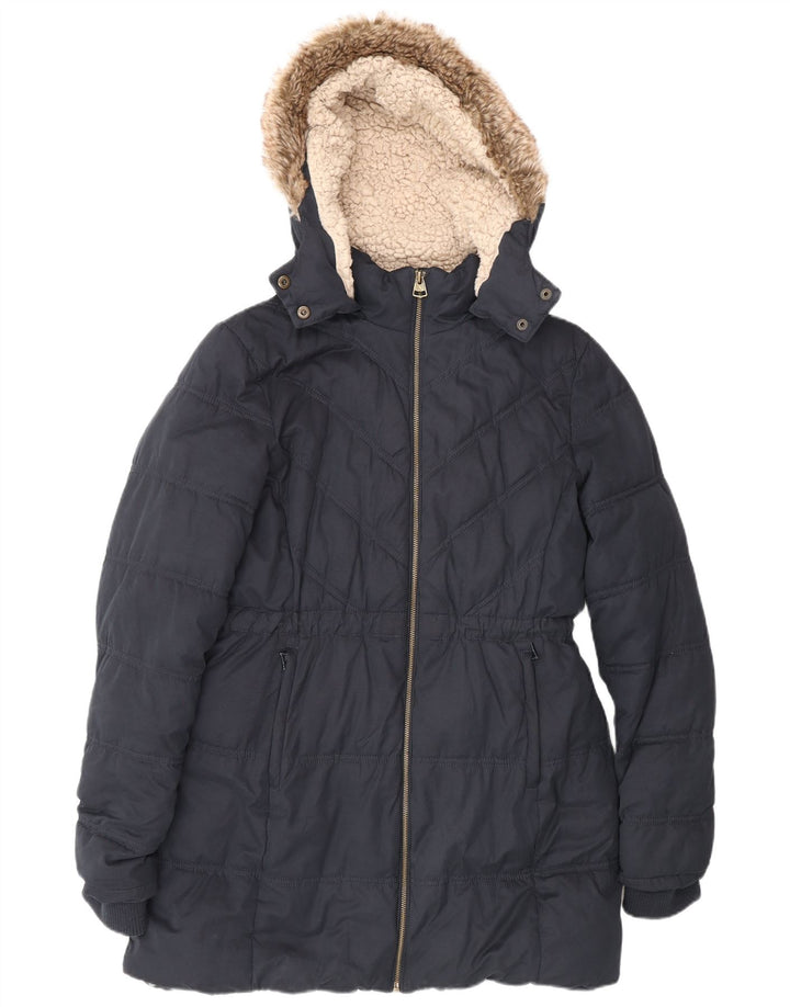 Cappotto imbottito in sherpa con cappuccio da donna Fat Face UK 12 Poliestere medio blu navy
