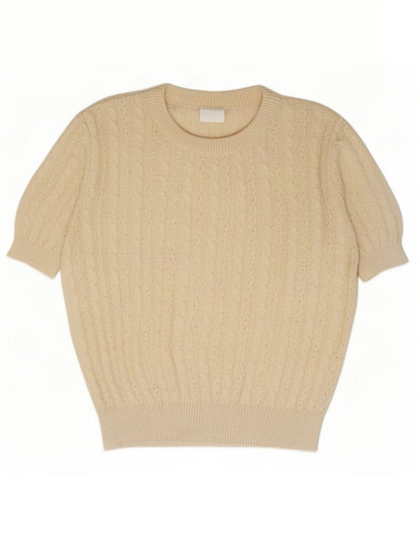 Maglione maglione girocollo a maniche corte da donna vintage UK 16 grande bianco sporco
