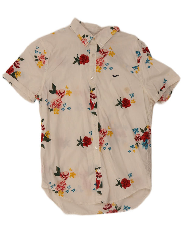 Camicia Hollister da uomo a maniche corte XS in cotone floreale bianco