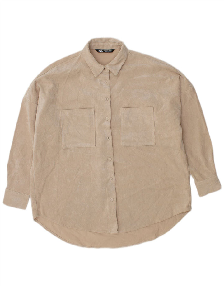 Camicia in velluto oversize da donna Zara UK 6 XS Poliestere beige