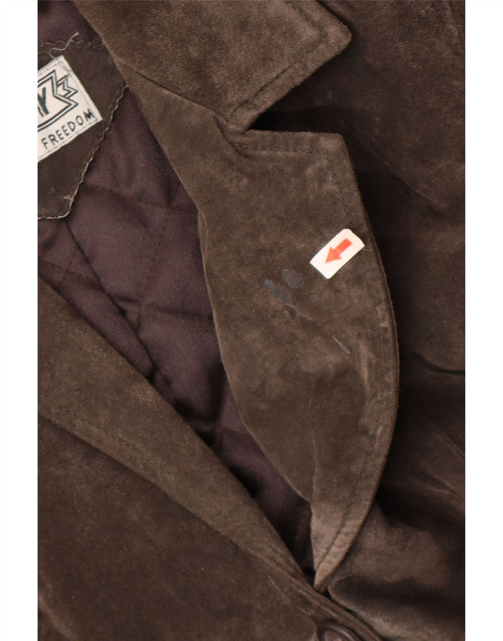 ENJOY Giacca blazer da donna in pelle scamosciata a 3 bottoni UK 14 in pelle grigio medio