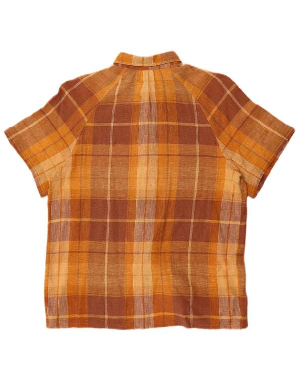 Camicia a maniche corte da donna vintage UK 14 cotone a quadri marrone medio