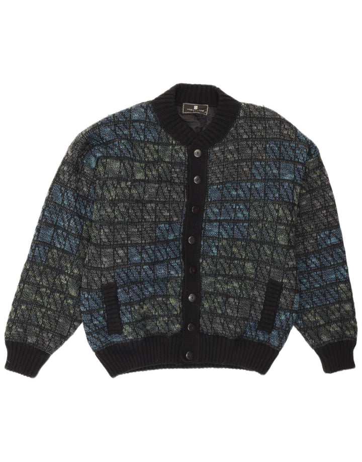Giubbotto bomber lavorato a maglia da uomo Tobia System EU 46 piccolo blu navy a quadri in lana retrò