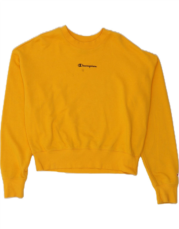 CHAMPION Womens Oversized Crop Sweatshirt Jumper UK 16 Large Yellow Vintage Champion and Second-Hand Champion from Messina Hembry 