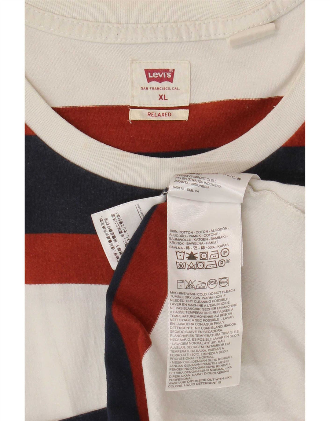 T-shirt rilassata da uomo Levi's Top XL in cotone a righe bianche