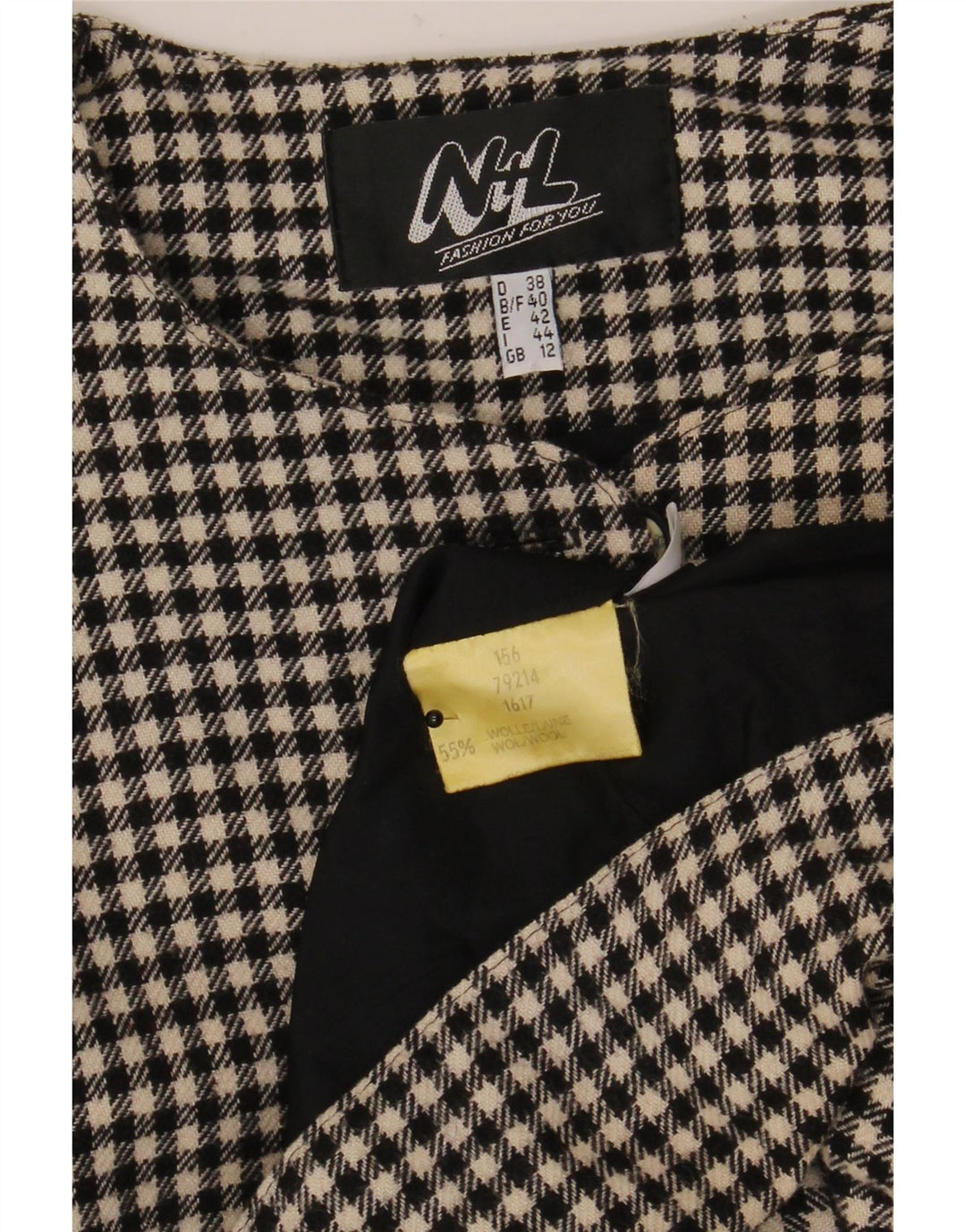 Giacca Bolero vintage da donna UK 12 media lana pied de poule nera
