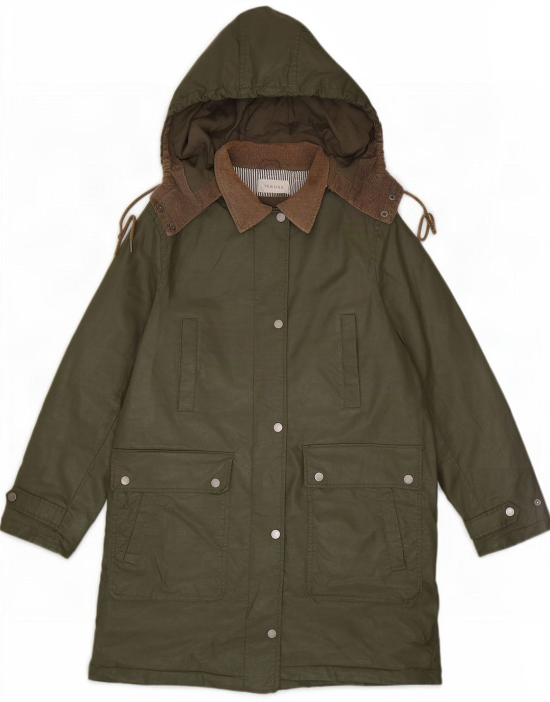 Giacca da donna in cotone cerato con cappuccio Marks & Spencer UK 12 medio cachi