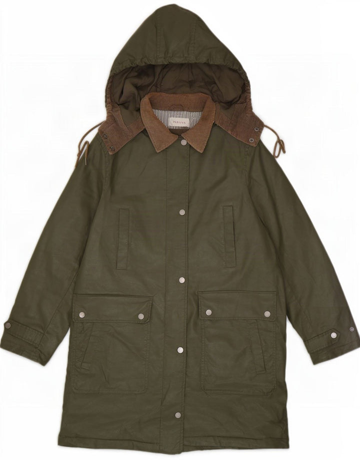 Giacca da donna in cotone cerato con cappuccio Marks & Spencer UK 12 medio cachi