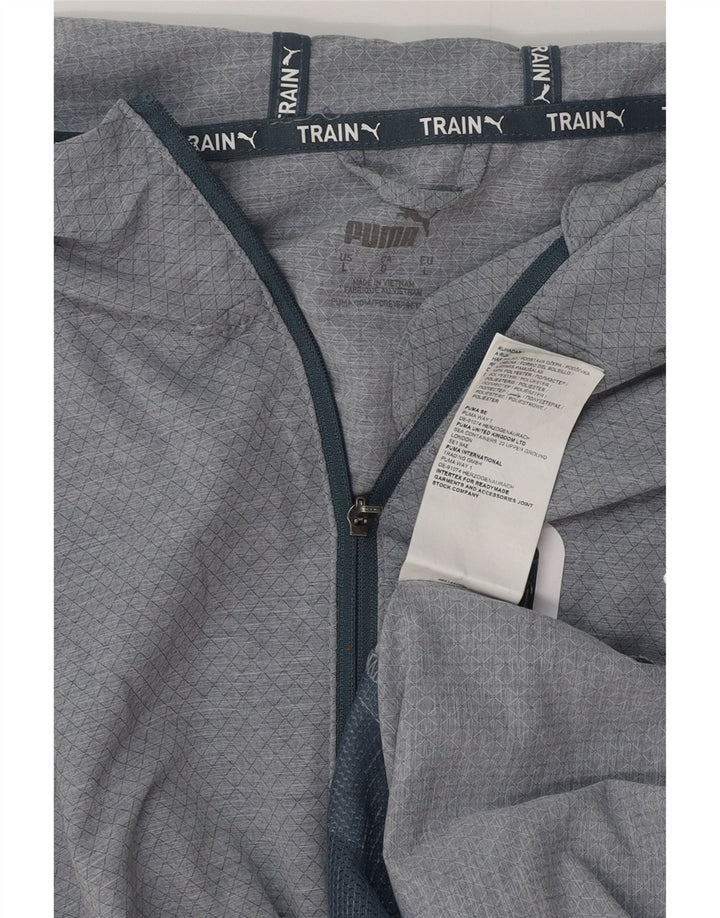 PUMA Mens Graphic Hooded Tracksuit Top Jacket Large Grey Polyester