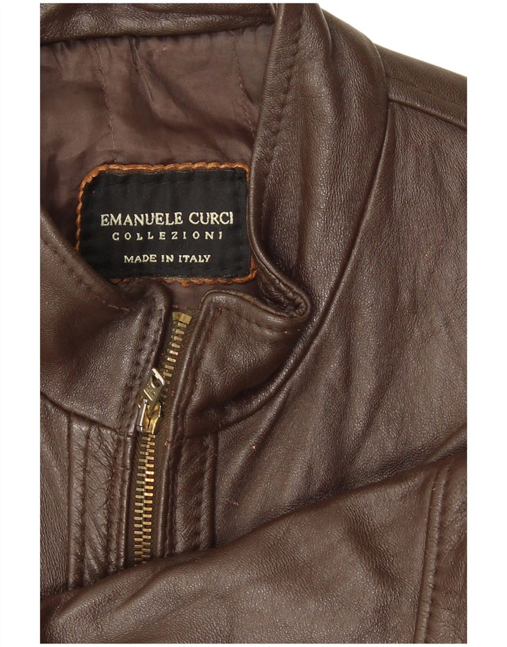 Giacca in pelle bomber da uomo Emanuele Curci UK 40 grande marrone
