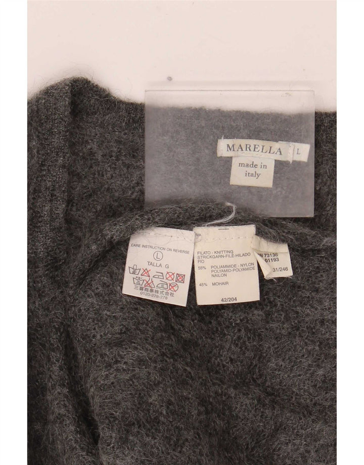 Maglione maglione con scollo a V da donna Marella UK 16 Large Grigio Poliammide