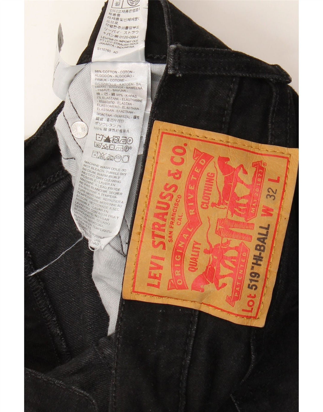 Jeans Levi's Uomo 519 Skinny W32 L29 Cotone Nero