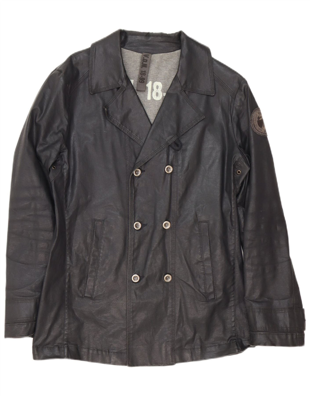 Giacca vintage da uomo doppiopetto in cotone cerato IT 46 piccola nera