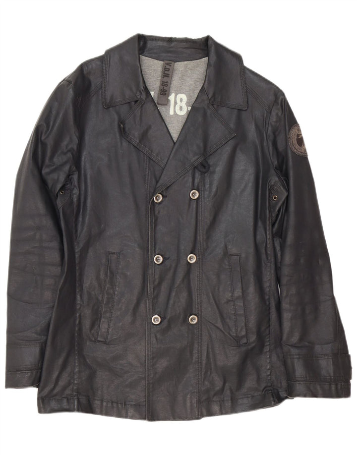 Giacca vintage da uomo doppiopetto in cotone cerato IT 46 piccola nera