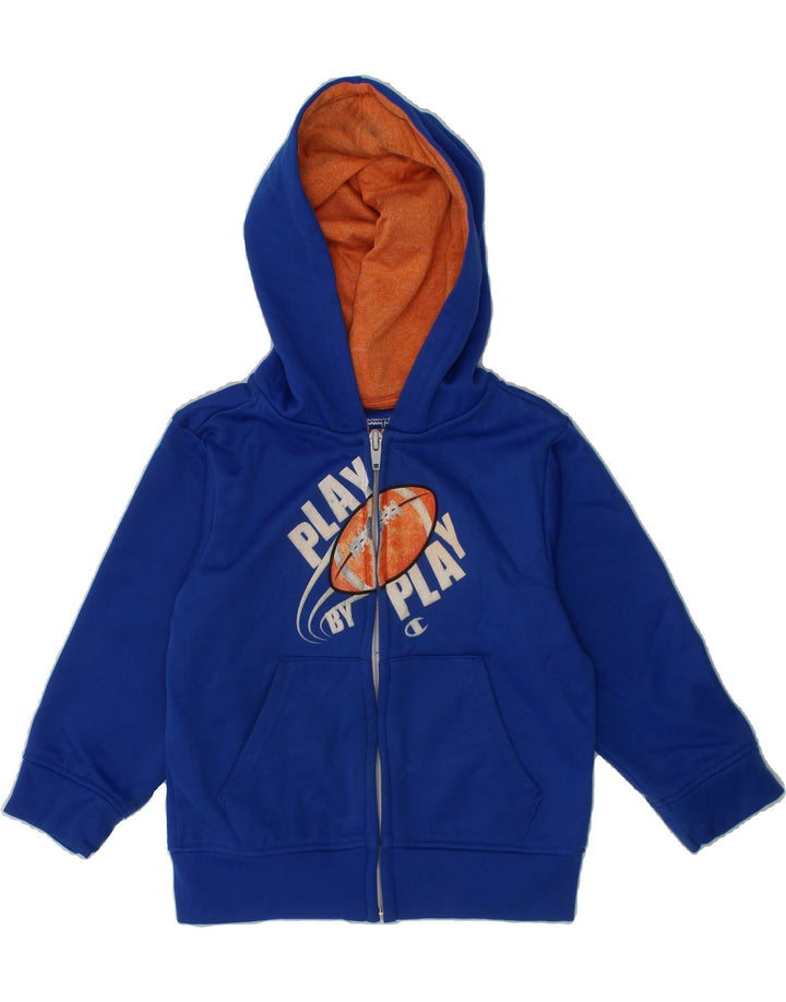 CHAMPION Boys Graphic Zip Hoodie Sweater 3-4 Years Blue Polyester Vintage Champion and Second-Hand Champion from Messina Hembry 