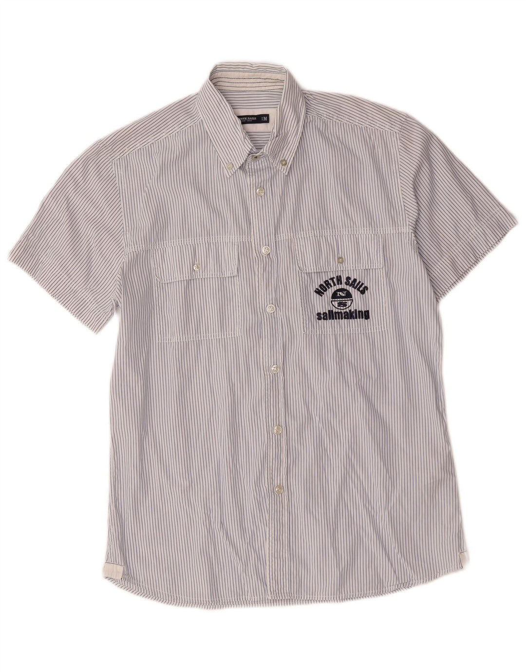 Camicia a maniche corte grafica da uomo North Sails in cotone gessato blu medio