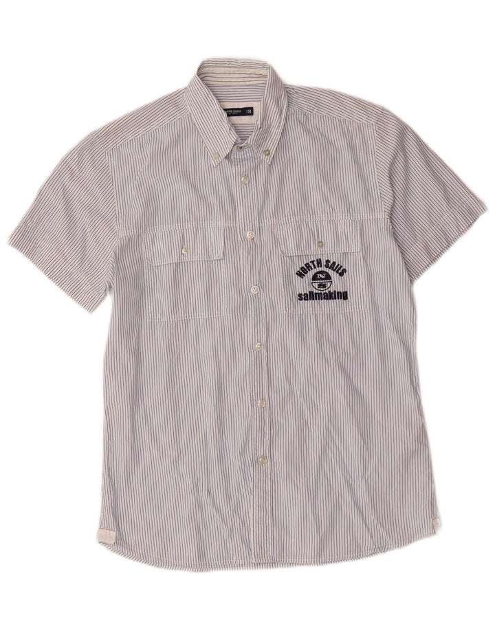 Camicia a maniche corte grafica da uomo North Sails in cotone gessato blu medio