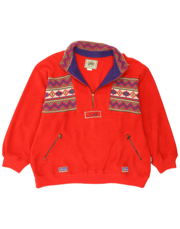 Silvy - Maglione in pile da uomo con zip e collo, grande, in poliestere Fair Isle rosso