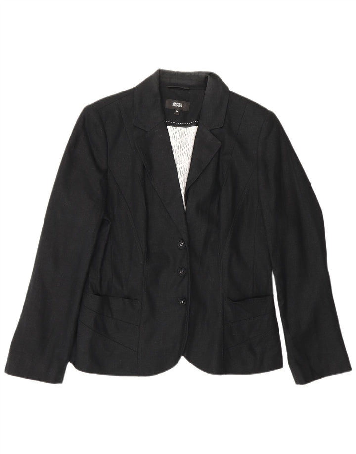 Giacca blazer a 3 bottoni Marks & Spencer da donna UK 14 lino medio nero