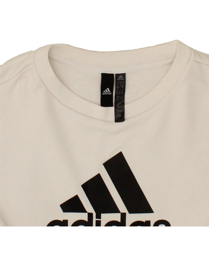 ADIDAS Womens Oversized Graphic Sweatshirt Jumper UK 8/10 Small White Vintage Adidas and Second-Hand Adidas from Messina Hembry 
