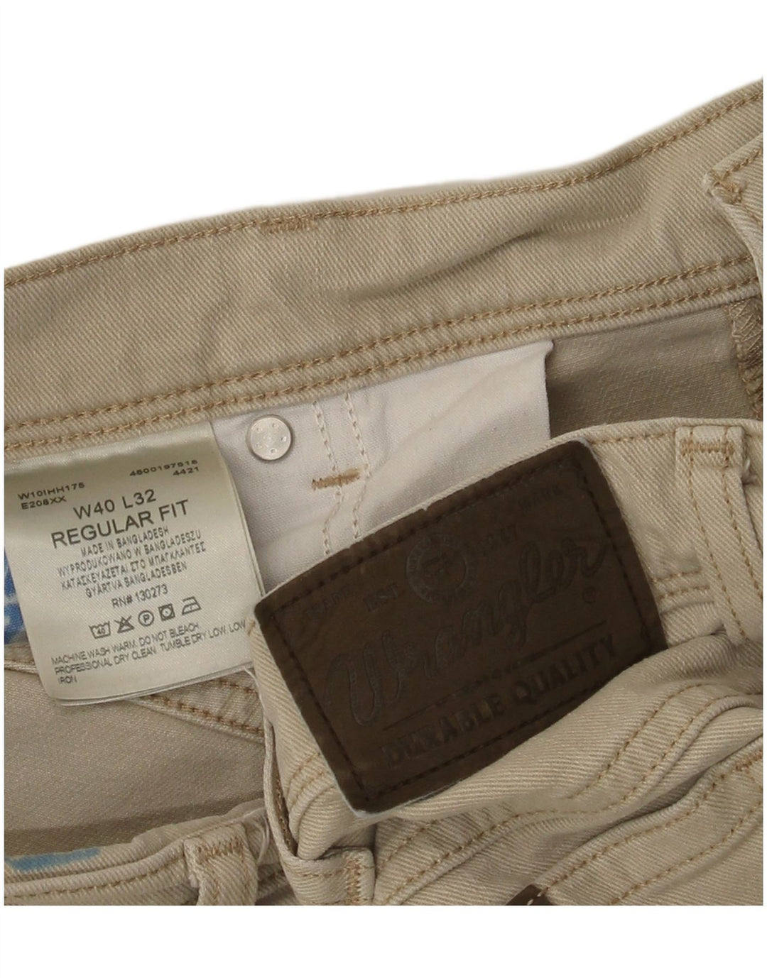 Jeans dritti da uomo Wrangler vestibilità regolare W40 L32 cotone beige