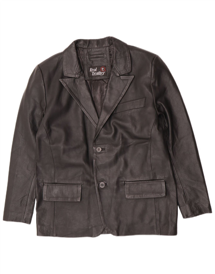 Giacca blazer in pelle vintage da uomo a 2 bottoni UK 38 in pelle nera media