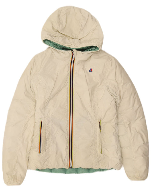 Giubbotto imbottito reversibile con cappuccio per bambina K-Way 11-12 anni in poliammide bianco sporco