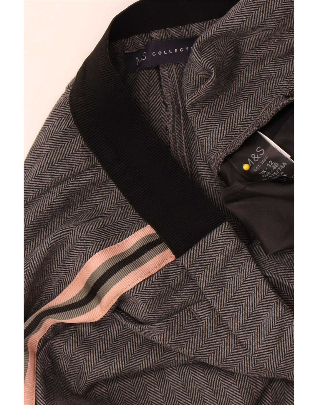 Pantaloni da abito da donna Marks & Spencer UK 12 Medium W30 L26 Grigio a spina di pesce