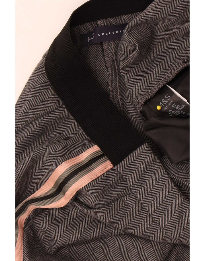 Pantaloni da abito da donna Marks & Spencer UK 12 Medium W30 L26 Grigio a spina di pesce