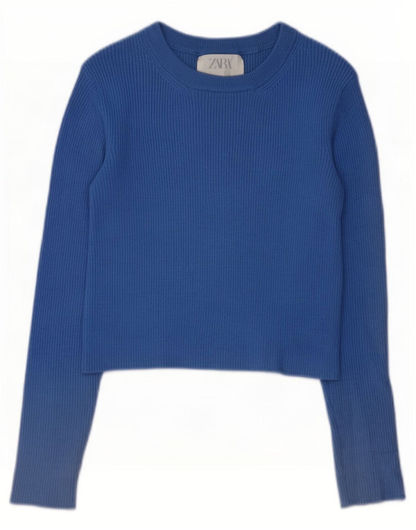 Top corto per bambina Zara manica lunga 13-14 anni blu in viscosa