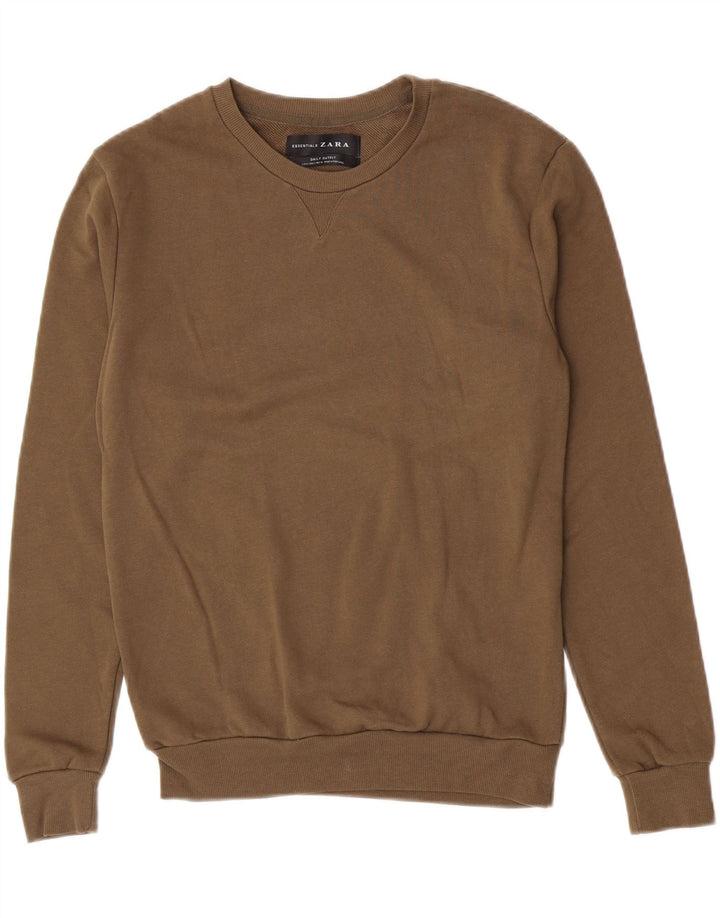 Zara Uomo Felpa Maglione Piccolo Marrone Cotone