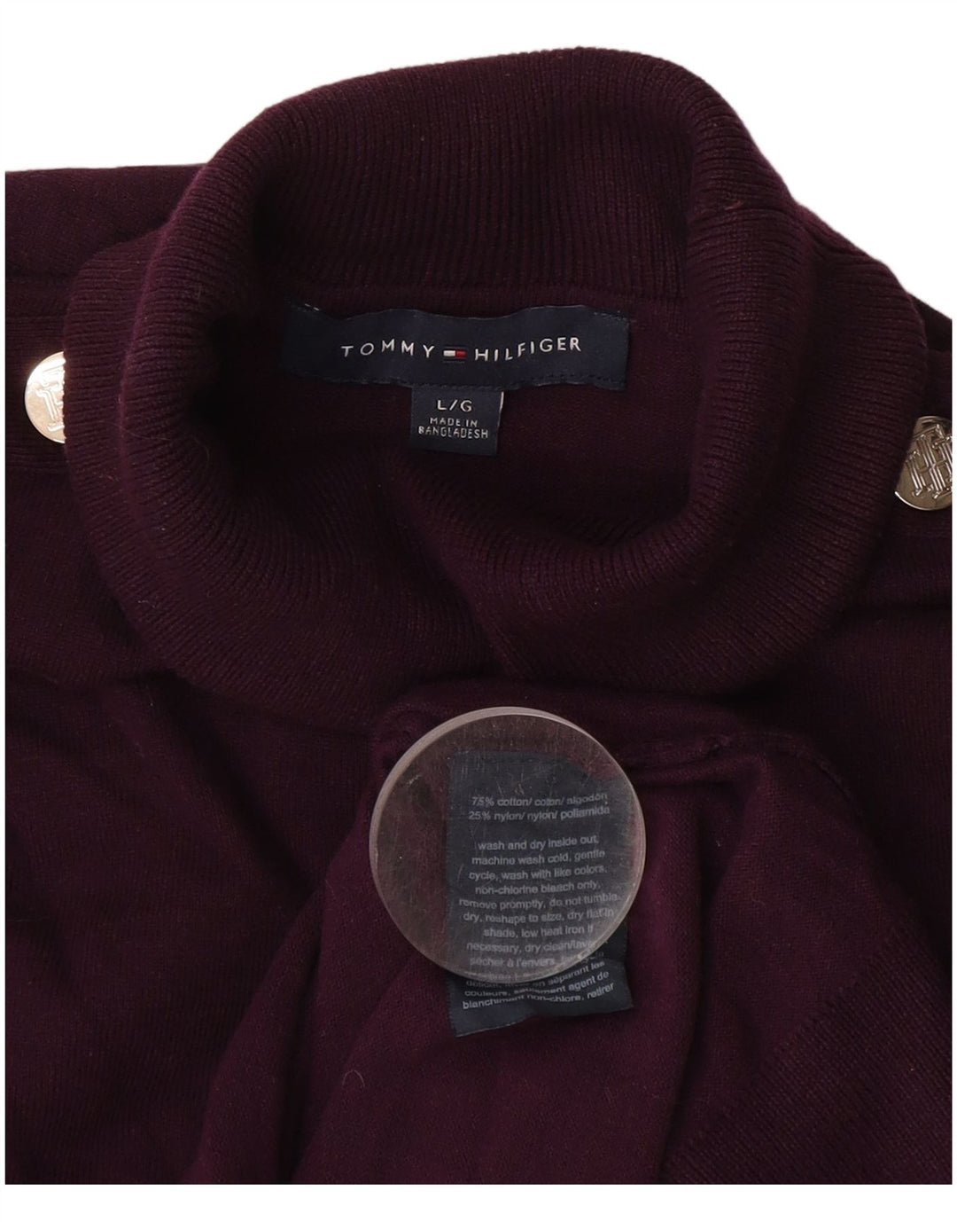 Maglione maglione a collo alto da donna Tommy Hilfiger UK 14 grande cotone marrone