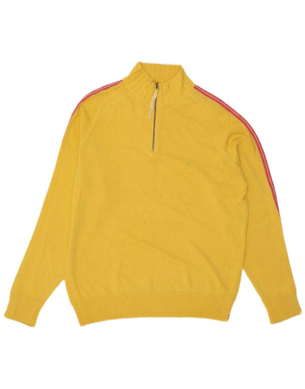 Sergio Tacchini Maglione da uomo con zip e collo in cotone a righe grandi gialle