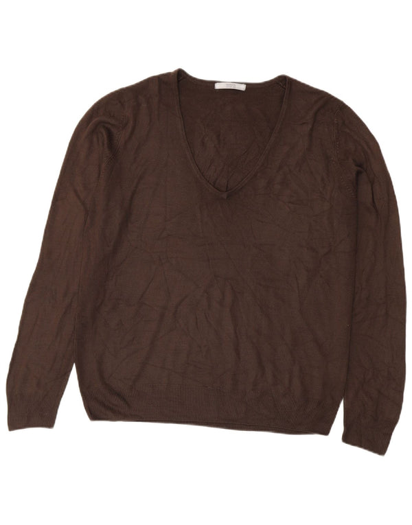 Maglione da donna con scollo a V Marks & Spencer UK 16 grande acrilico marrone
