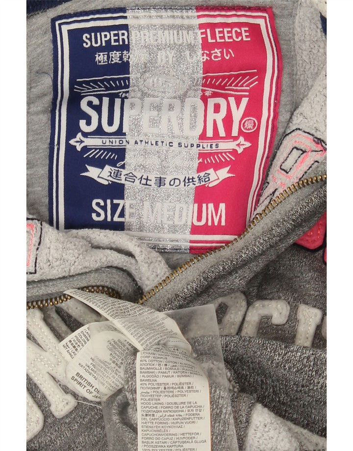 Maglione con cappuccio e zip grafica da donna SUPERDRY UK 14 Cotone grigio medio